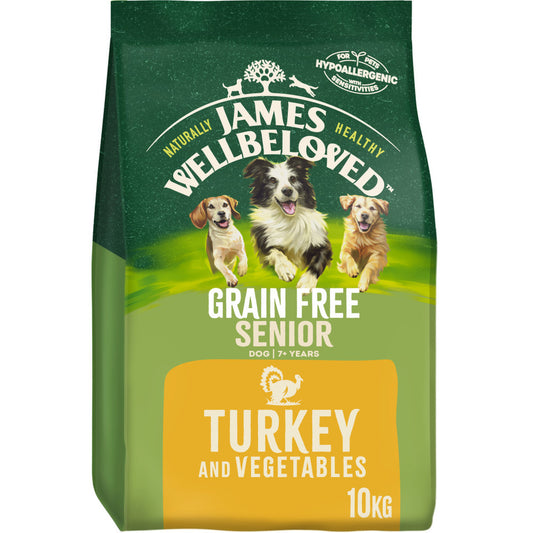 10kg James Wellbeloved Senior Grain Free Turkey and Vegetables - Dated DEC 24 - Discounted Stock