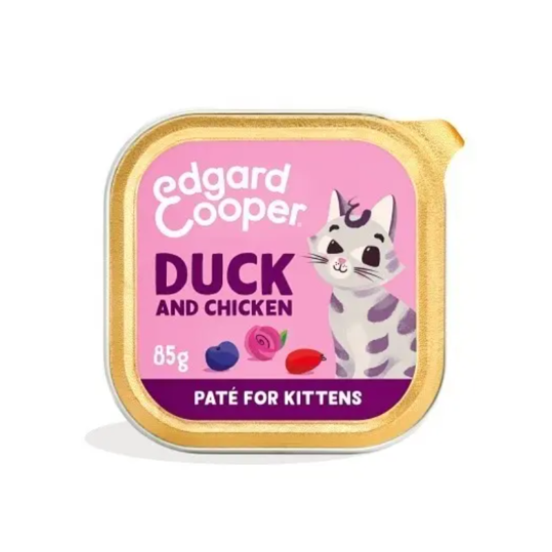 16 x 85G Edgard & Cooper Feed Me Real Duck & Chicken Paté for Kittens