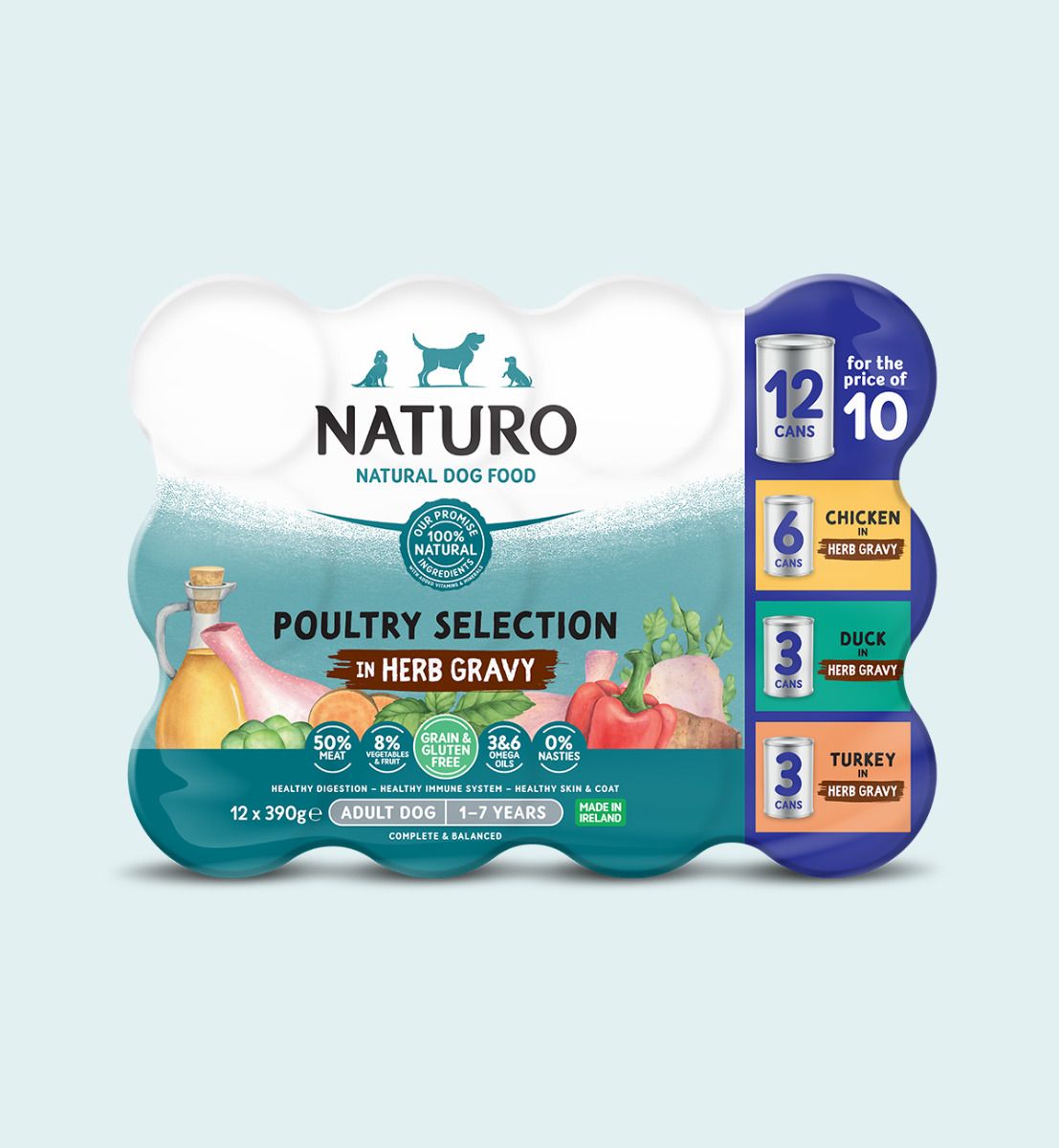 Naturo Adult Grain & Gluten Free Poultry Selection in Herb Gravy Dog Food - Discounted Stock