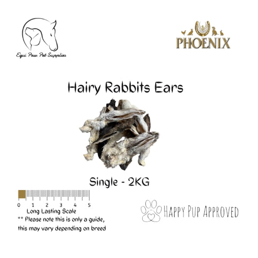 Hairy Rabbit Ears - Single to 2KG Pack Size - Natural Dog Treat