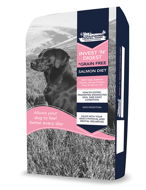 12KG Chapel Farm Invest n Digest Salmon Diet Dog Food - Damaged Packaging