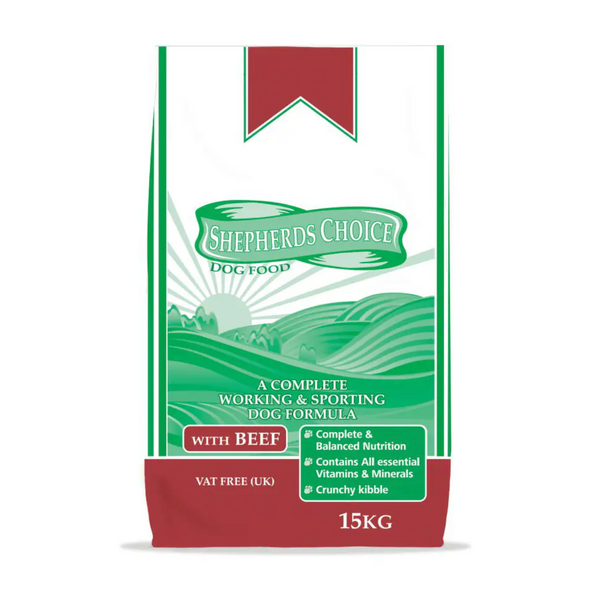 15KG Shepherds Choice Working Beef Dog Food - Damaged Packaging