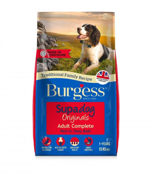 12.5KG Burgess Supadog with Tasty Beef Dog Food - Discounted Stock