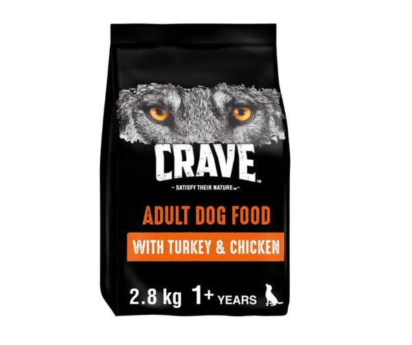 2.8kg Crave adult dog food with Turkey & Chicken