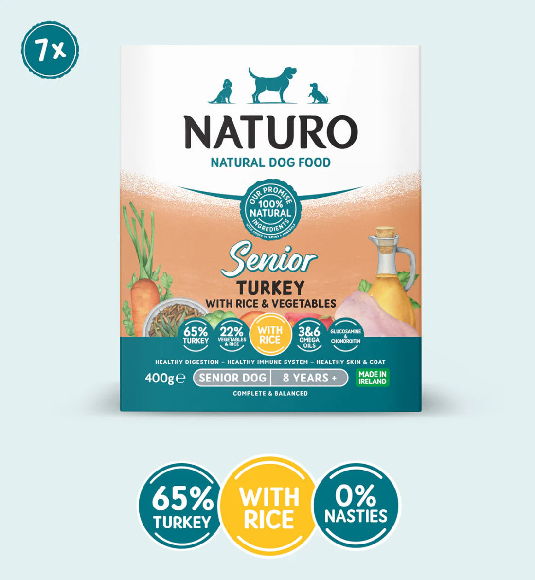 7x400g Naturo Senior Turkey with Rice & Veg Trays - Damaged Packaging