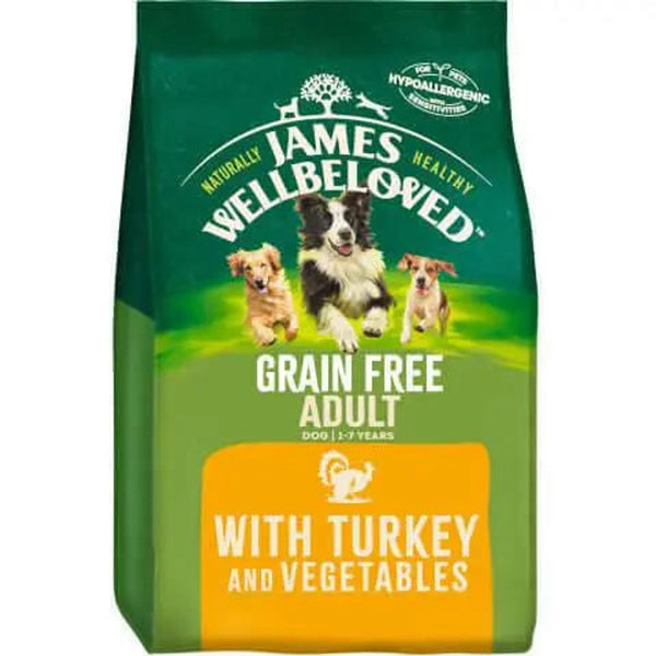 10KG James Wellbeloved Grain Free Adult Turkey and Rice Dog Food - BB MAY 2026