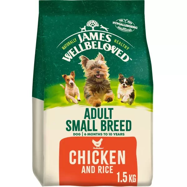 1.5KG James Wellbeloved Chicken & Rice Adult Small Breed Dog Food - Damaged Packaging