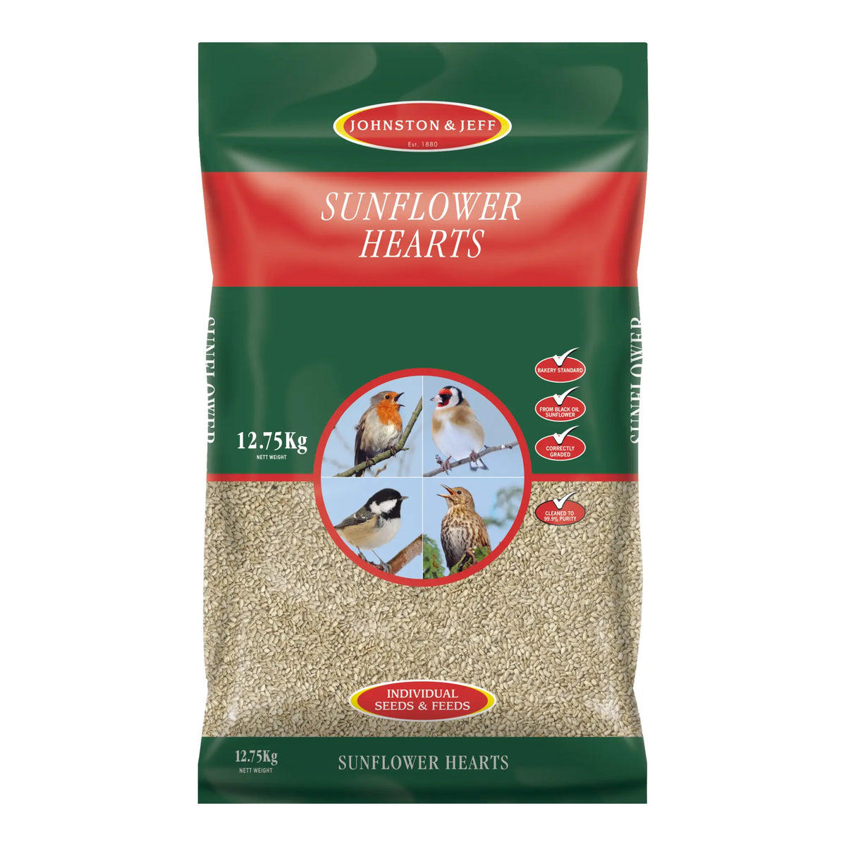 12.75KG Johnston & Jeff Sunflower Hearts Bird Food - Damaged Packaging
