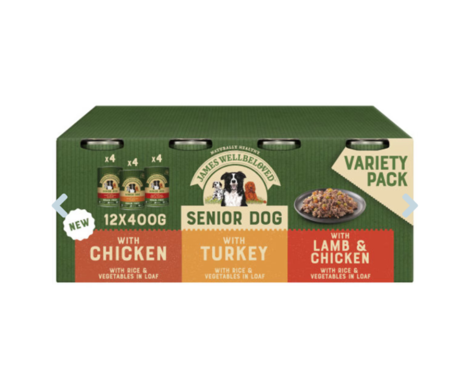 James Wellbeloved Senior Dog in Loaf Can - 12 x 400g - Discounted Stock