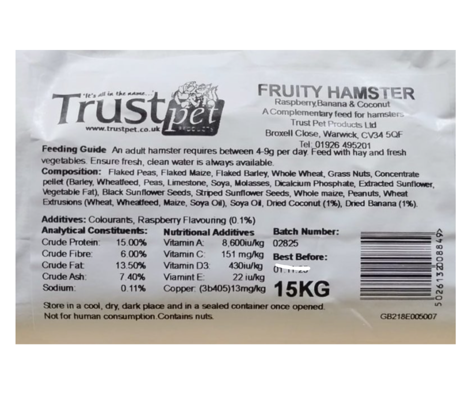 15kg Trust Pets Fruity Hamster - Damaged Packaging